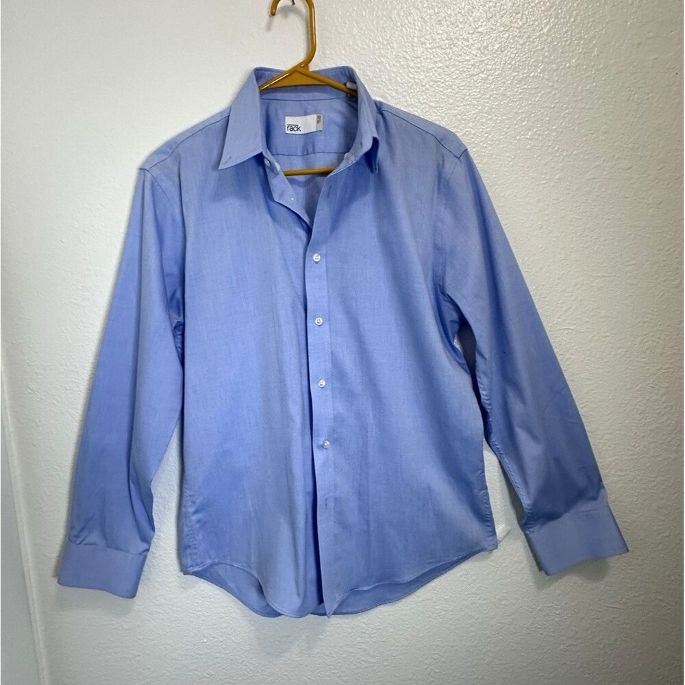 Nordstrom Rack Men's Blue Solid Non-Iron Trim Fit Dress Shirt 15.5 32/33